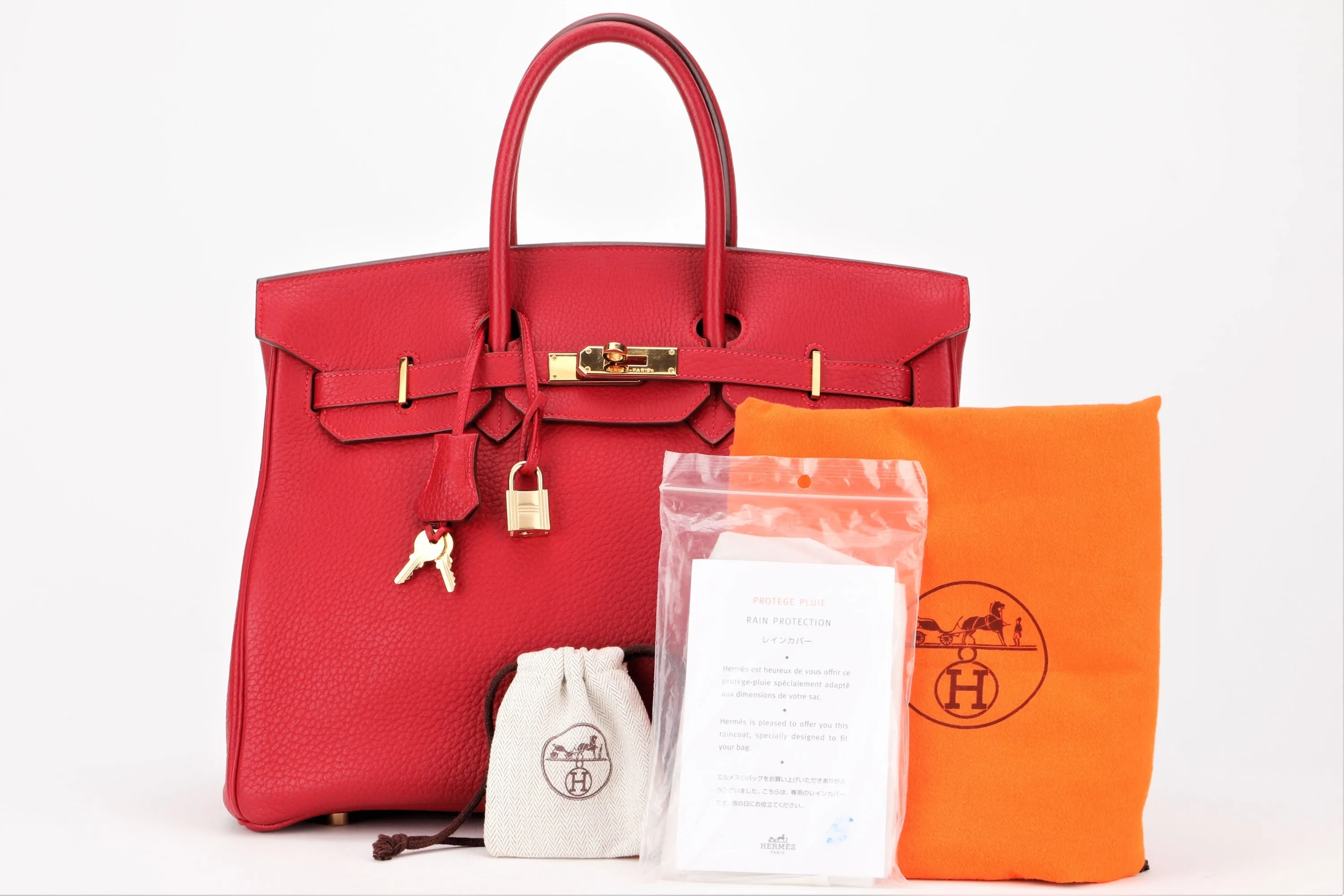 HERMES BIRKIN 35 (STAMP G) ROUGE VERMILLON TOGO LEATHER GOLD HARDWARE, WITH LOCK, KEYS, RAINCOAT & DUST COVER