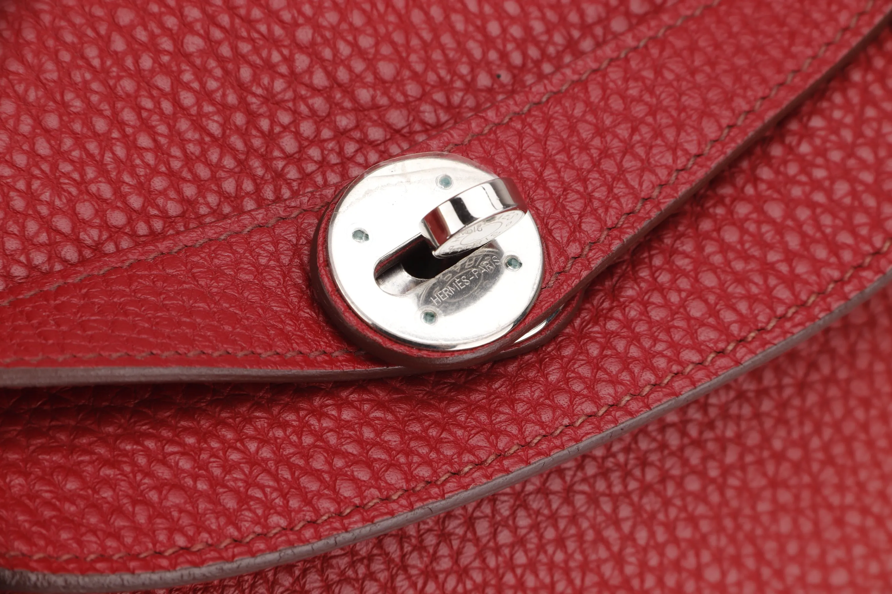 HERMES LINDY 34CM (STAMP O) ROUGE GARANCE COLOR TOGO LEATHER, SILVER HARDWARE, WITH DUST COVER