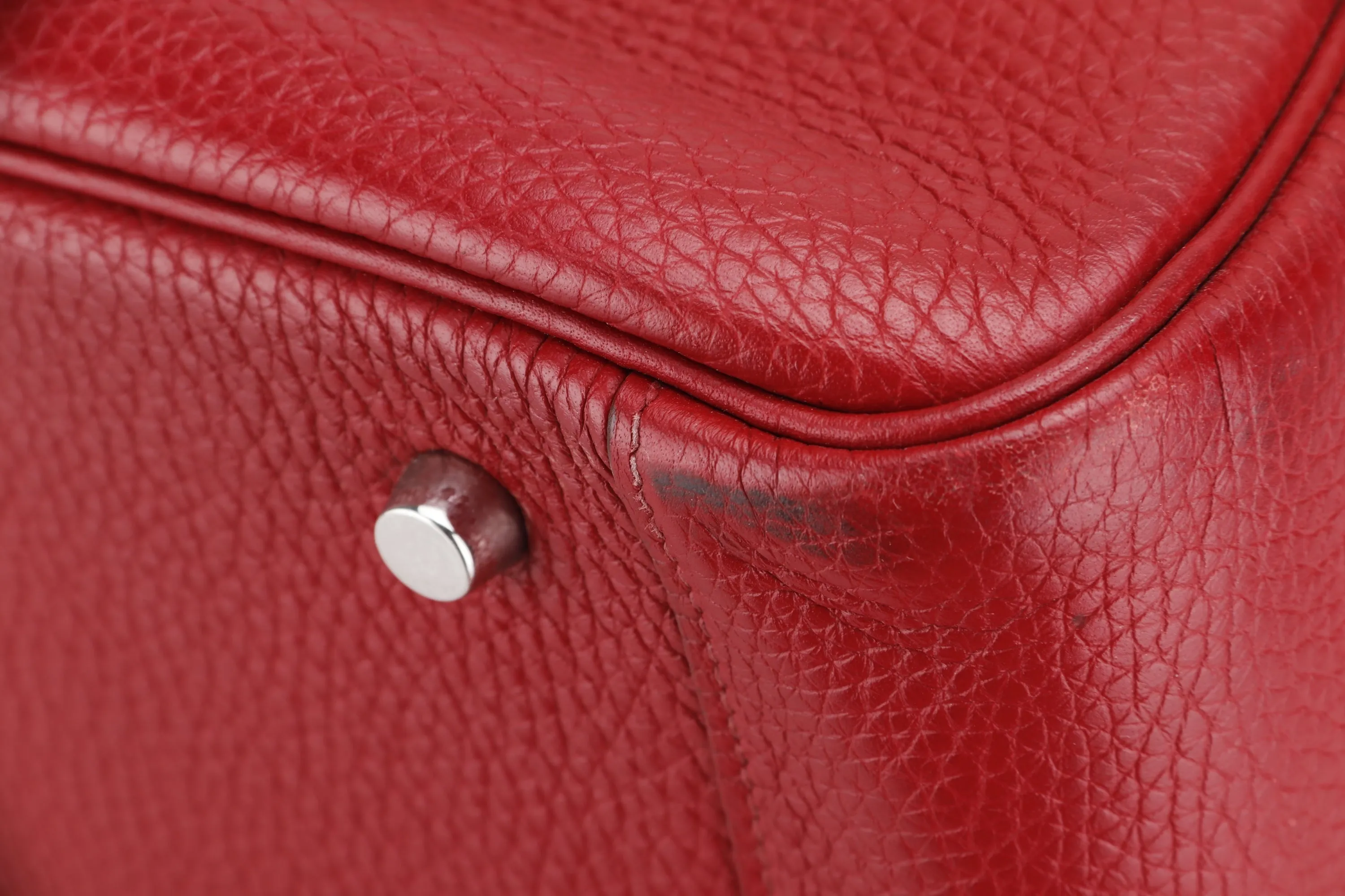 HERMES LINDY 34CM (STAMP O) ROUGE GARANCE COLOR TOGO LEATHER, SILVER HARDWARE, WITH DUST COVER