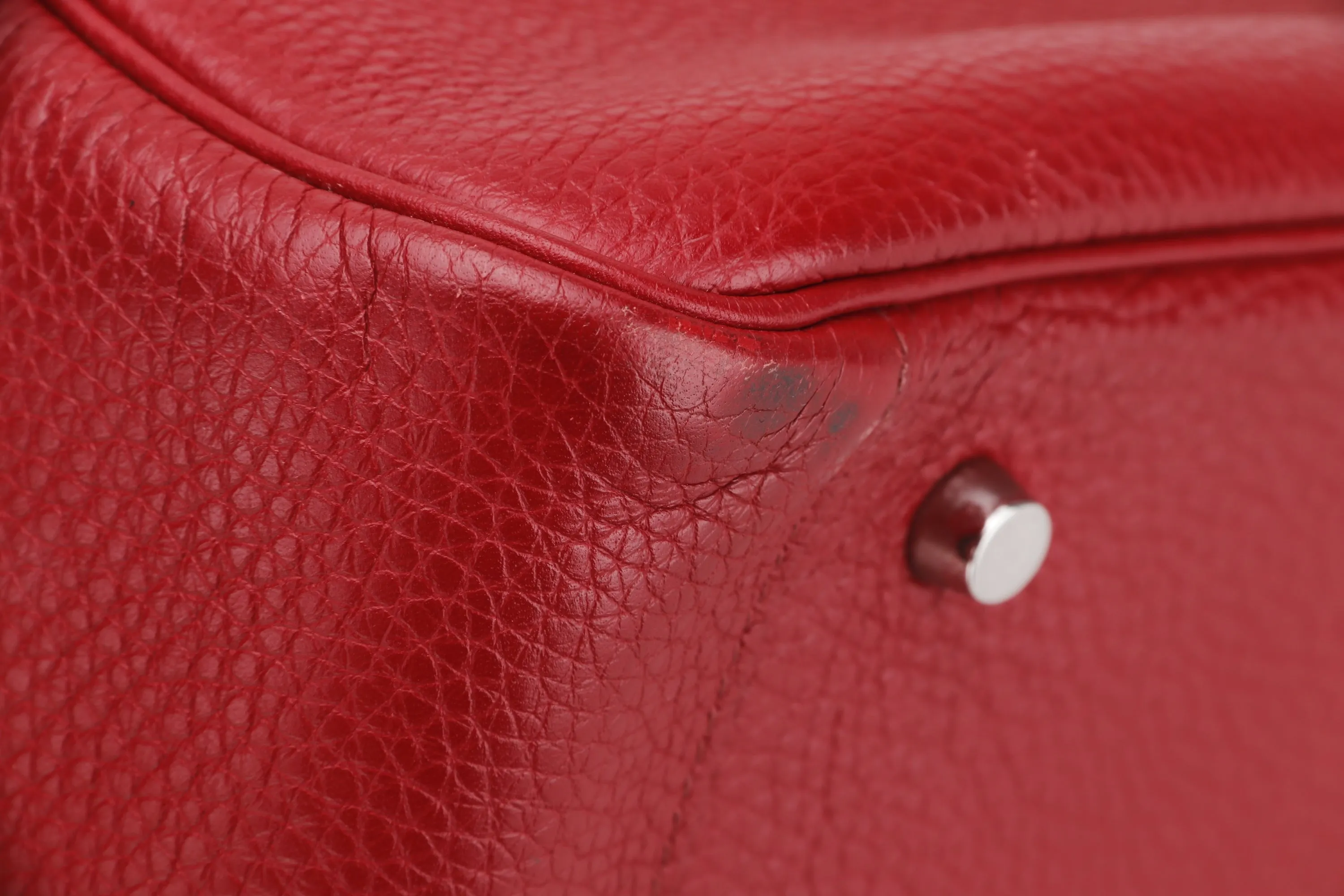 HERMES LINDY 34CM (STAMP O) ROUGE GARANCE COLOR TOGO LEATHER, SILVER HARDWARE, WITH DUST COVER