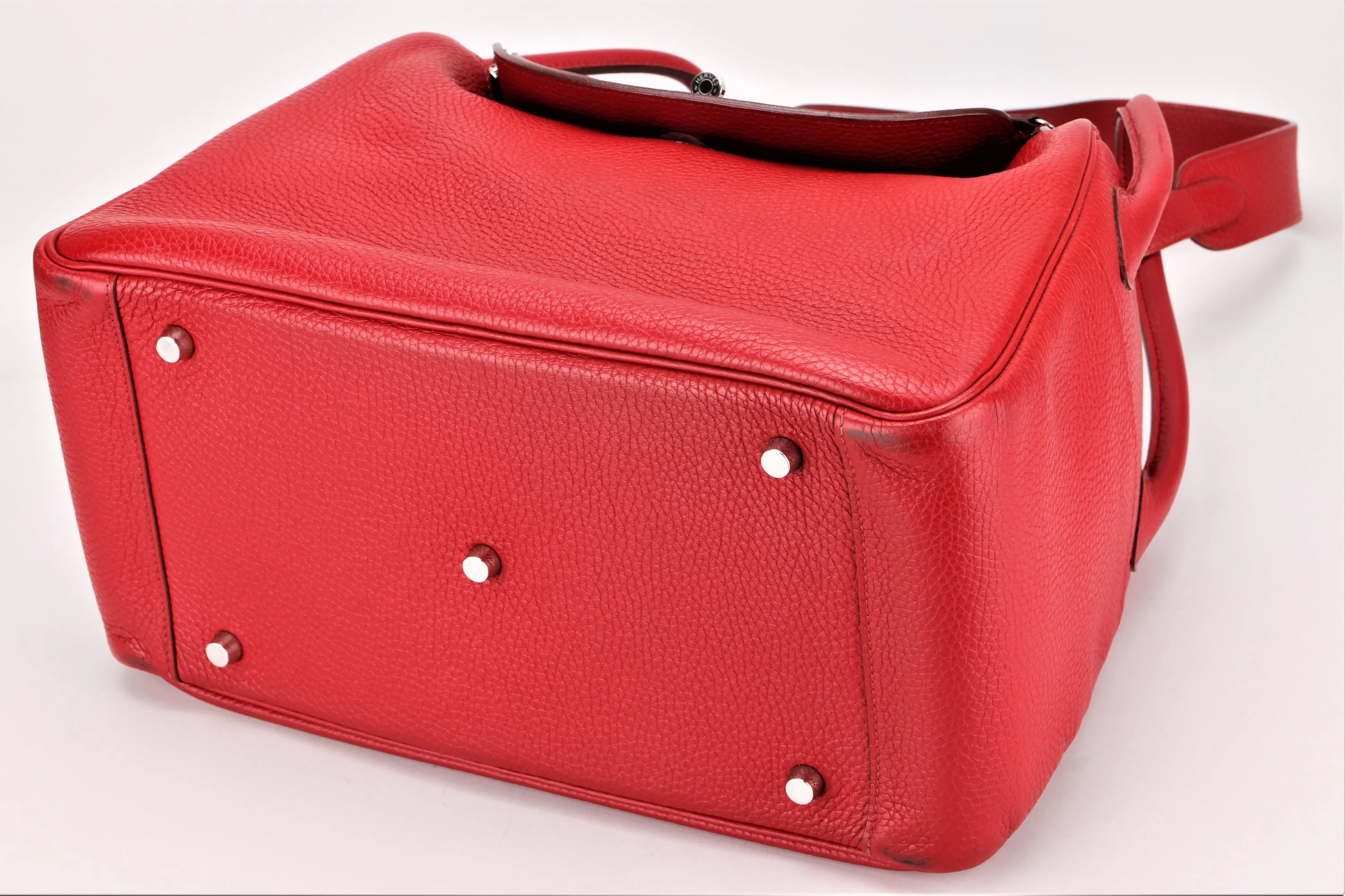 HERMES LINDY 34CM (STAMP O) ROUGE GARANCE COLOR TOGO LEATHER, SILVER HARDWARE, WITH DUST COVER