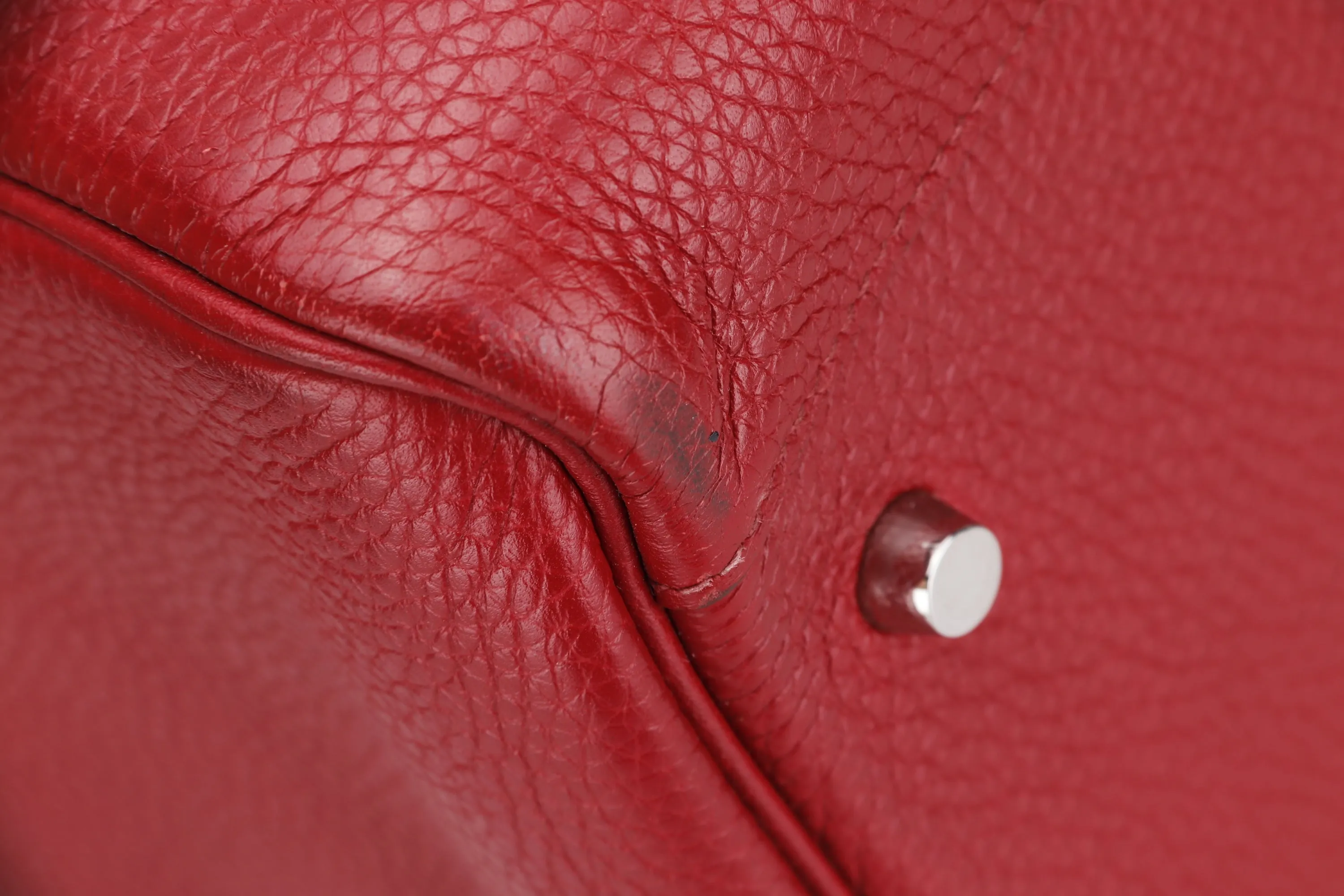 HERMES LINDY 34CM (STAMP O) ROUGE GARANCE COLOR TOGO LEATHER, SILVER HARDWARE, WITH DUST COVER