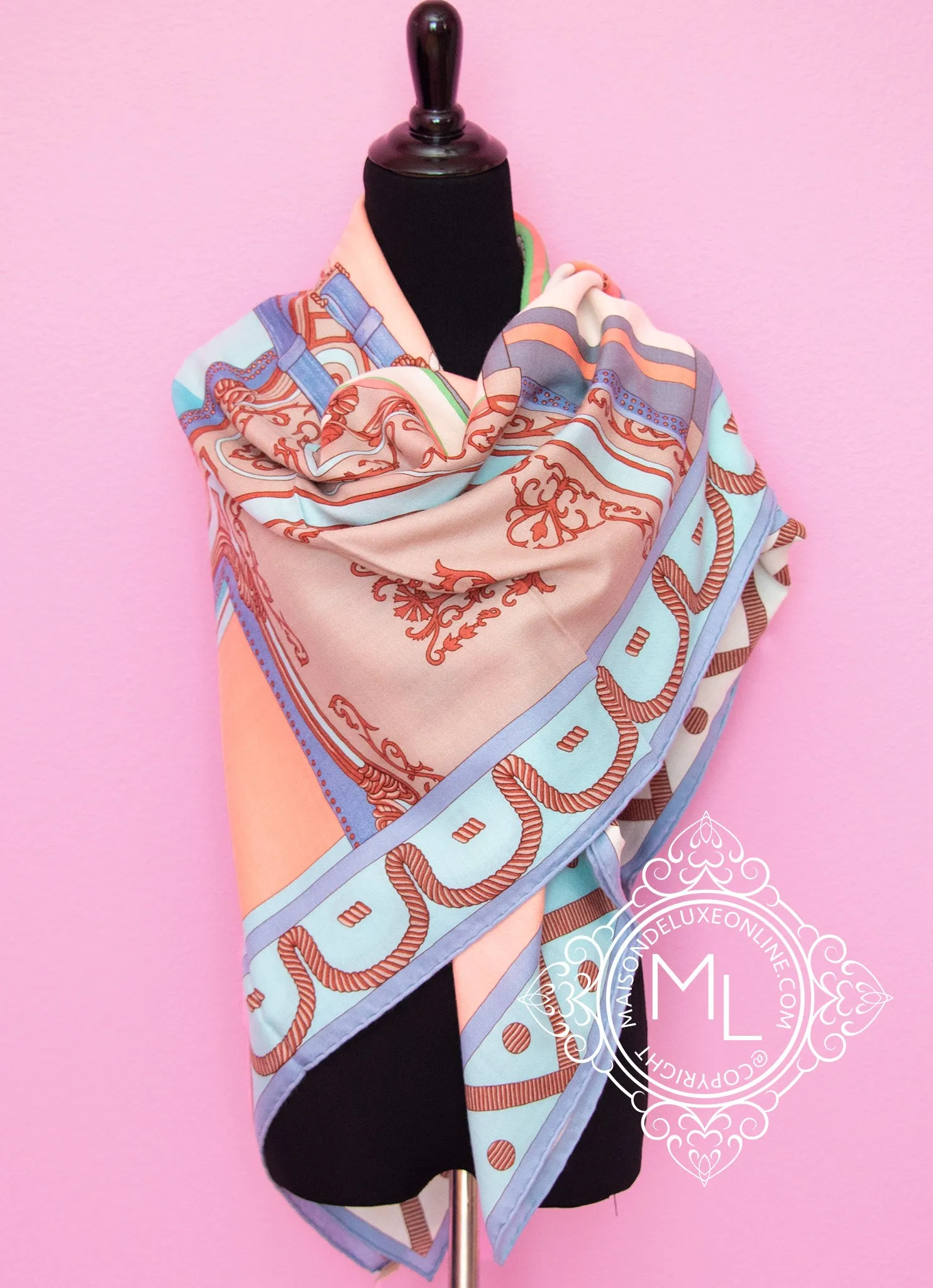 Hermes "Balade en Berline" Pink Cashmere 140 GM Shawl Scarf