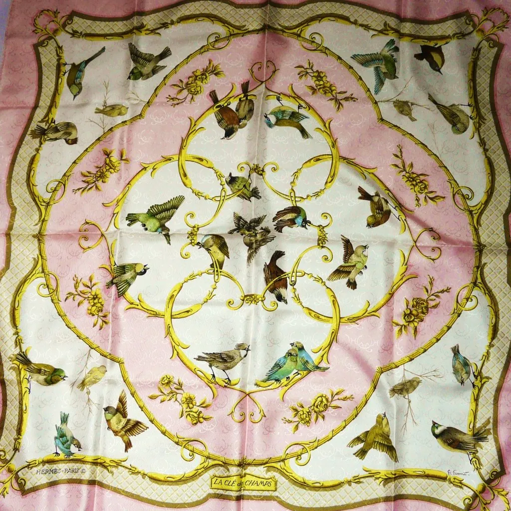 Hermes Silk  Scarf La Cle Des Champs RARE Pink NIB