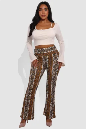 High Waist Buttery Soft Flare Palazzo Pants - Yellow, White, Greenish Blue, Burgundy Boho Print