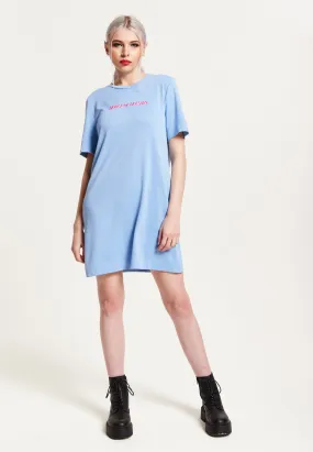 House of Holland Blue Tencel T-Shirt Dress With Logo Embroidery