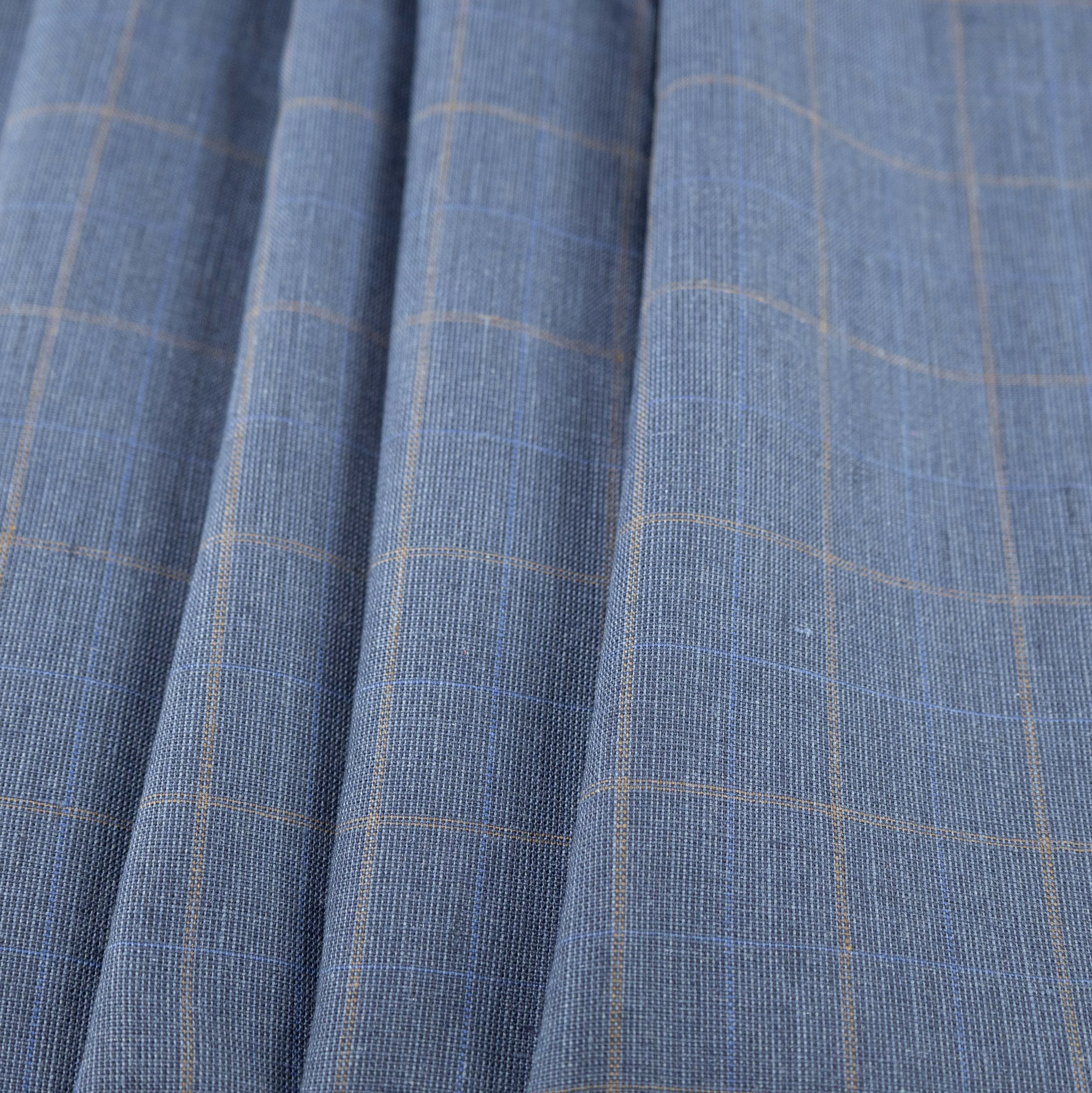 Indigo & Brown Cross Bar Checked Linen - $14.00 yd.