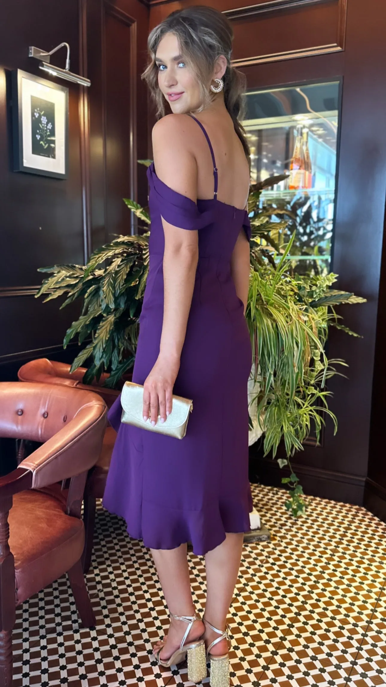 Karina Purple Wrap Over Midi Dress