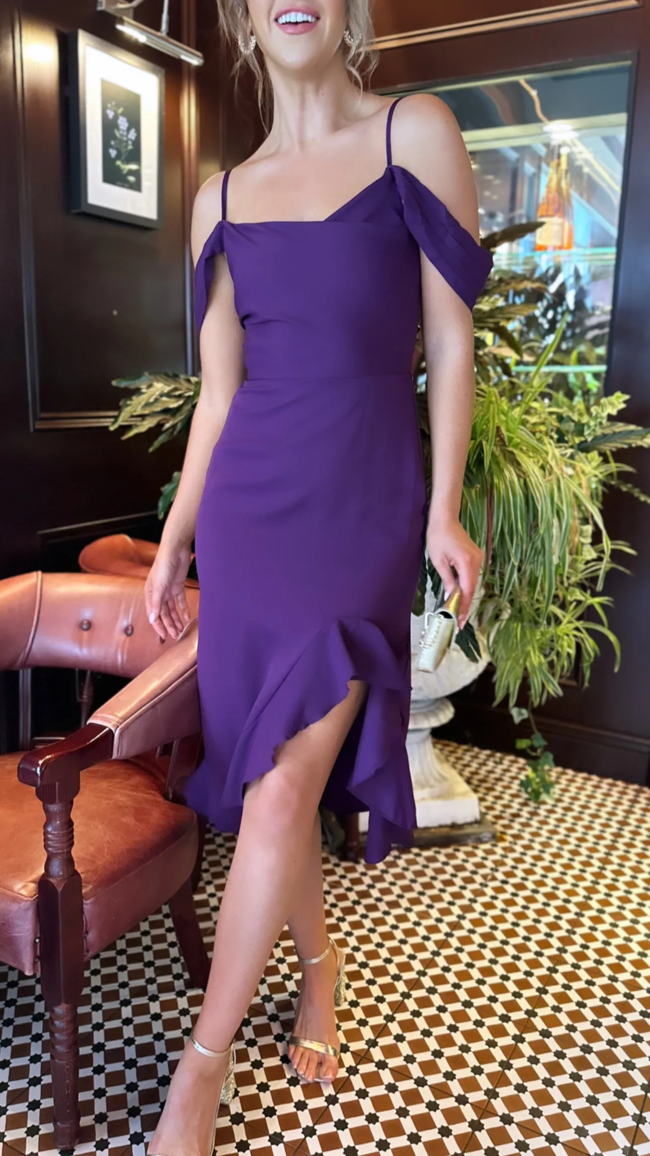 Karina Purple Wrap Over Midi Dress