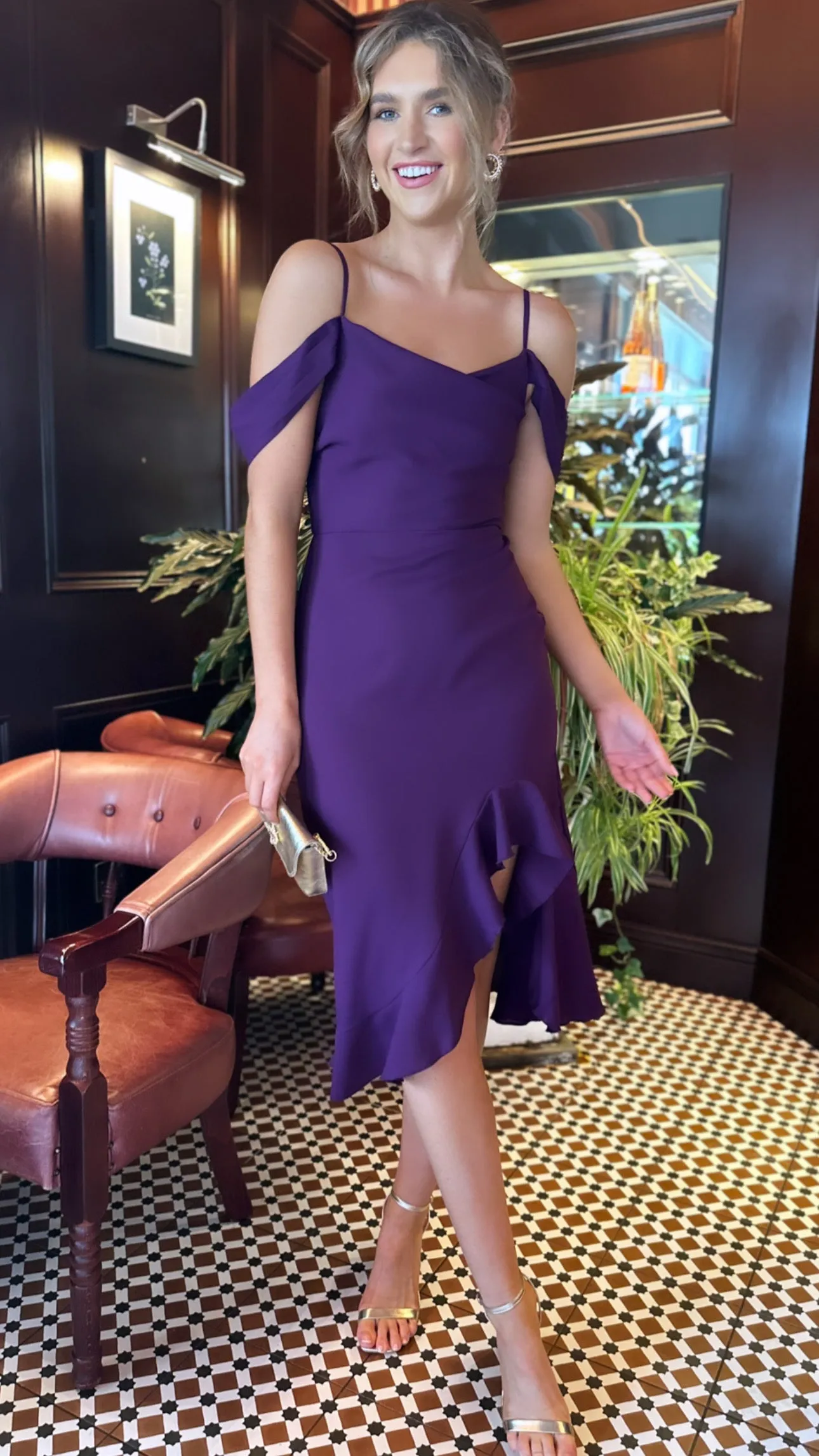 Karina Purple Wrap Over Midi Dress