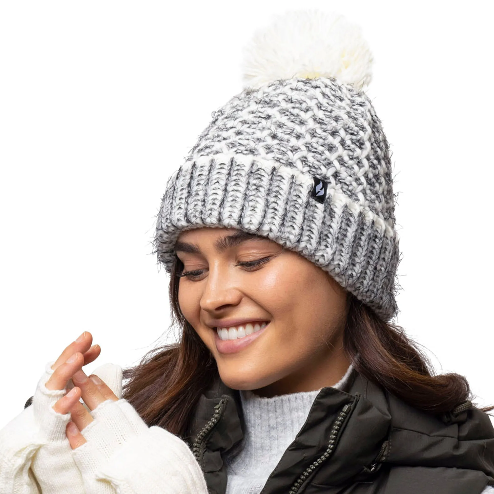 Ladies Lund Pom Pom Hat - Black & Cream