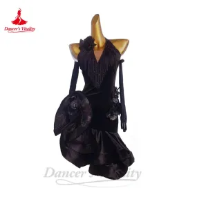 Latin Dance Dress for Women Senior Velvet Floweer Rumba Chacha Tango Performance Compeitition Clothing Adult Child Latin Dresses