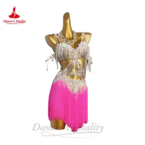 Latin Dance Fringe Dresses for Women Customsized Rumba Chacha Tango Performance Costumes Customsized Adult Child Latin Dress