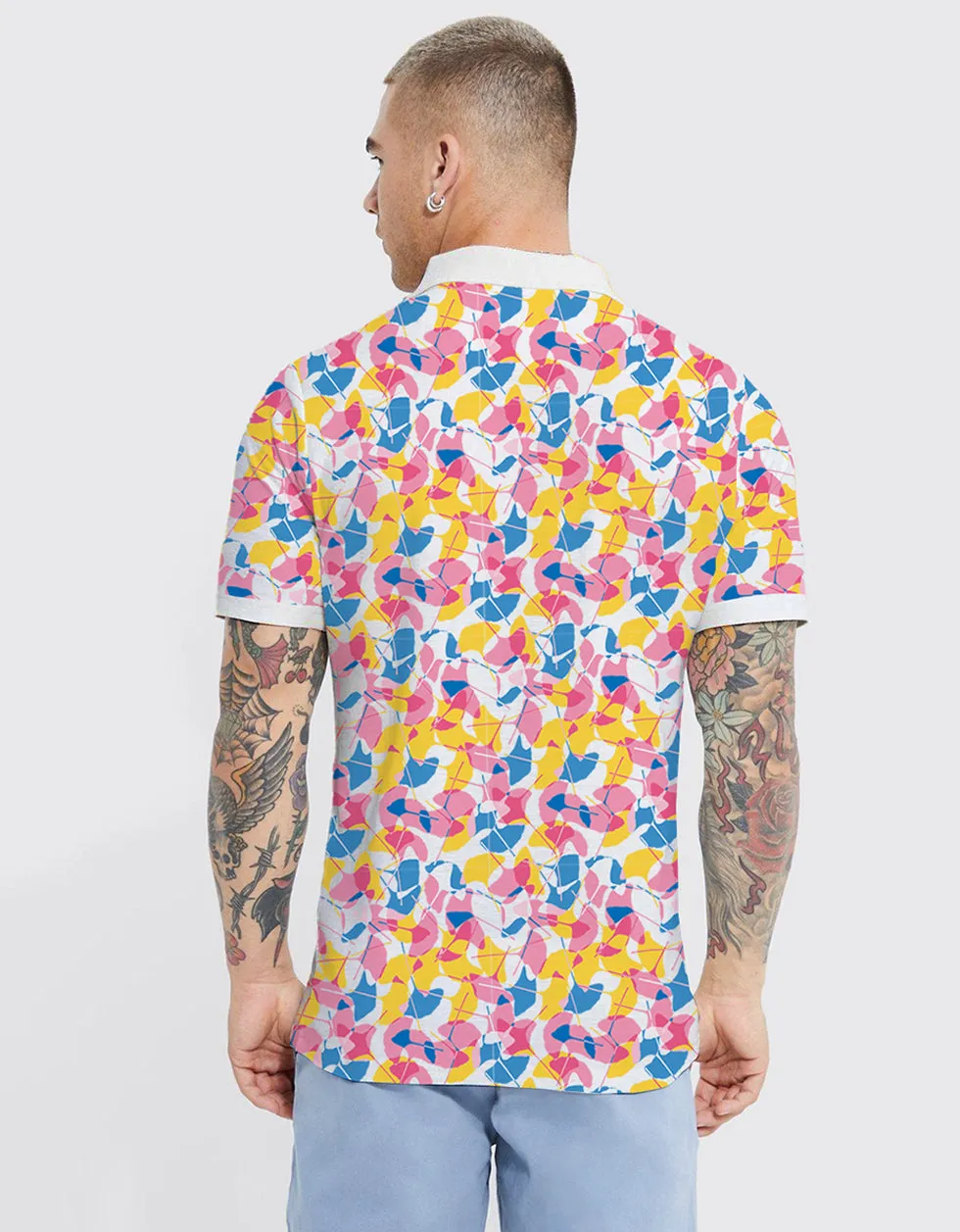 Leaf White All Over Floral Printed Polo T-shirt