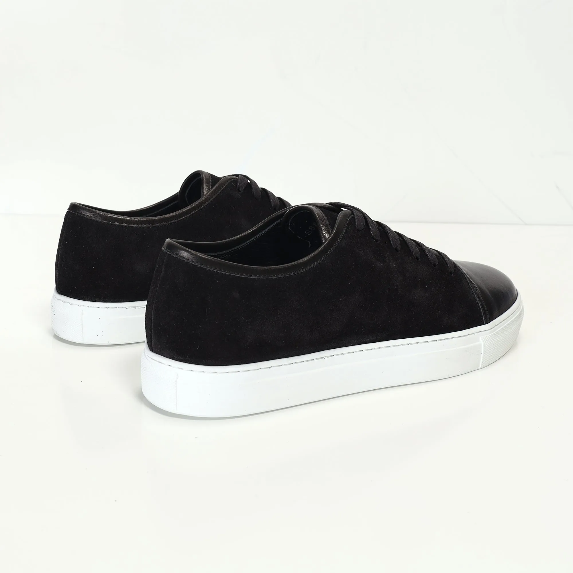 Leather and Suede Court Sneakers - Black White