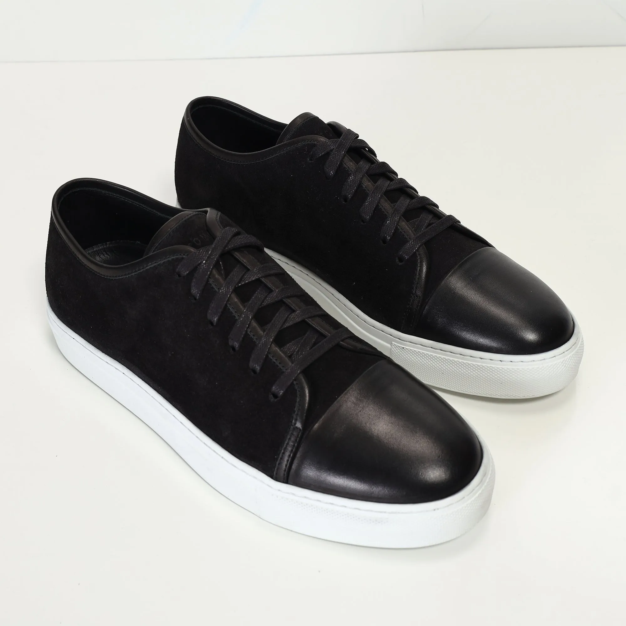 Leather and Suede Court Sneakers - Black White