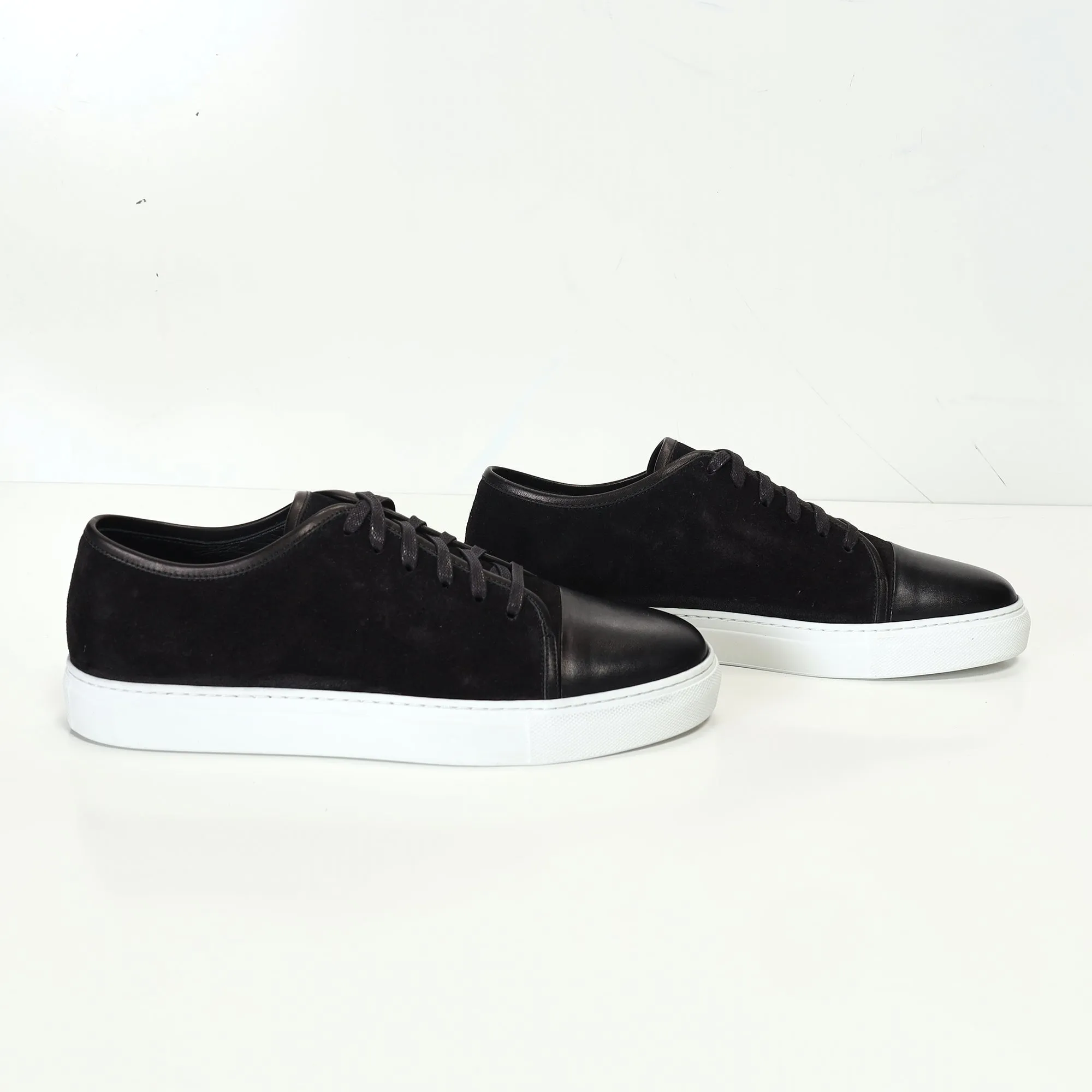 Leather and Suede Court Sneakers - Black White