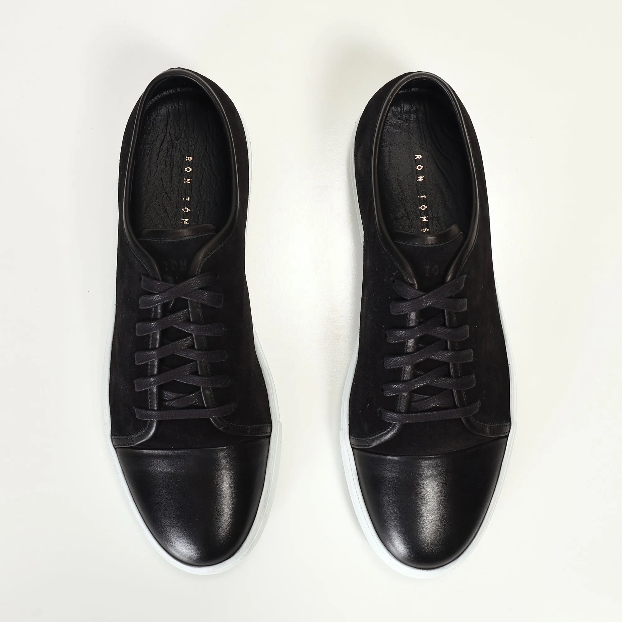 Leather and Suede Court Sneakers - Black White