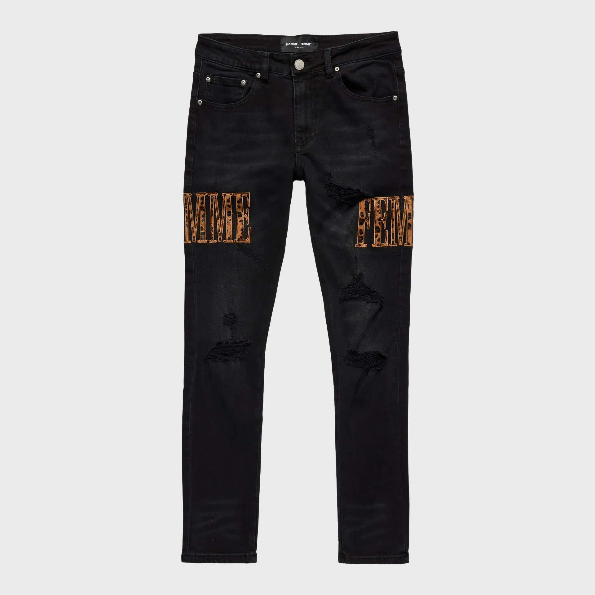 Letterman Denim Black With Cheetah Letters