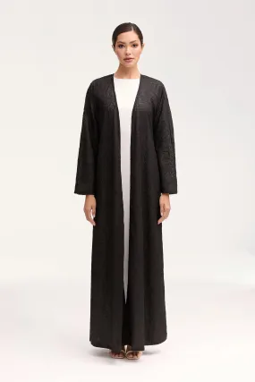 Malak Embroidered Open Abaya - Black