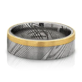 MEN'S DAMASCUS WEDDING BAND WITH YELLOW GOLD ACCENTS