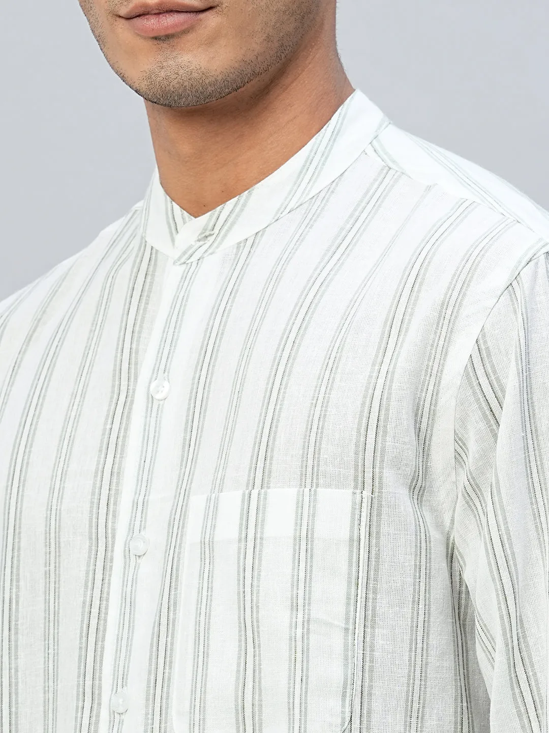 Men's Green Cotton Linen Regular Fit Shirt