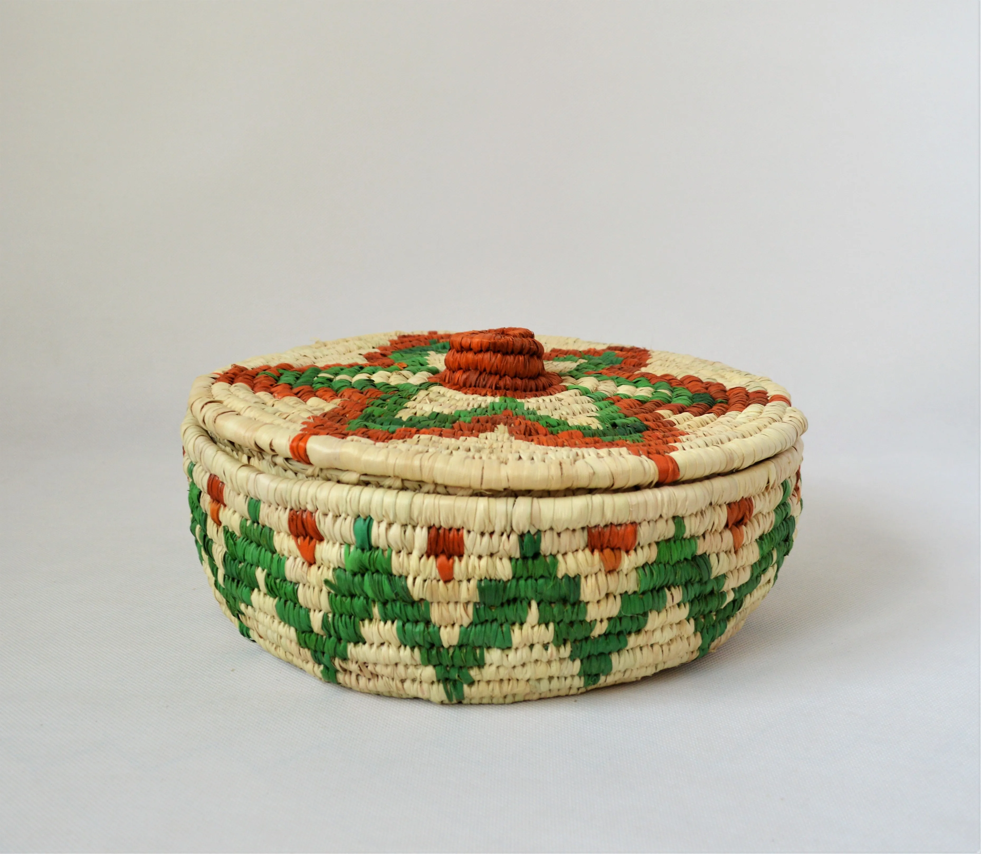 Nubian lidded bowl green and orange star