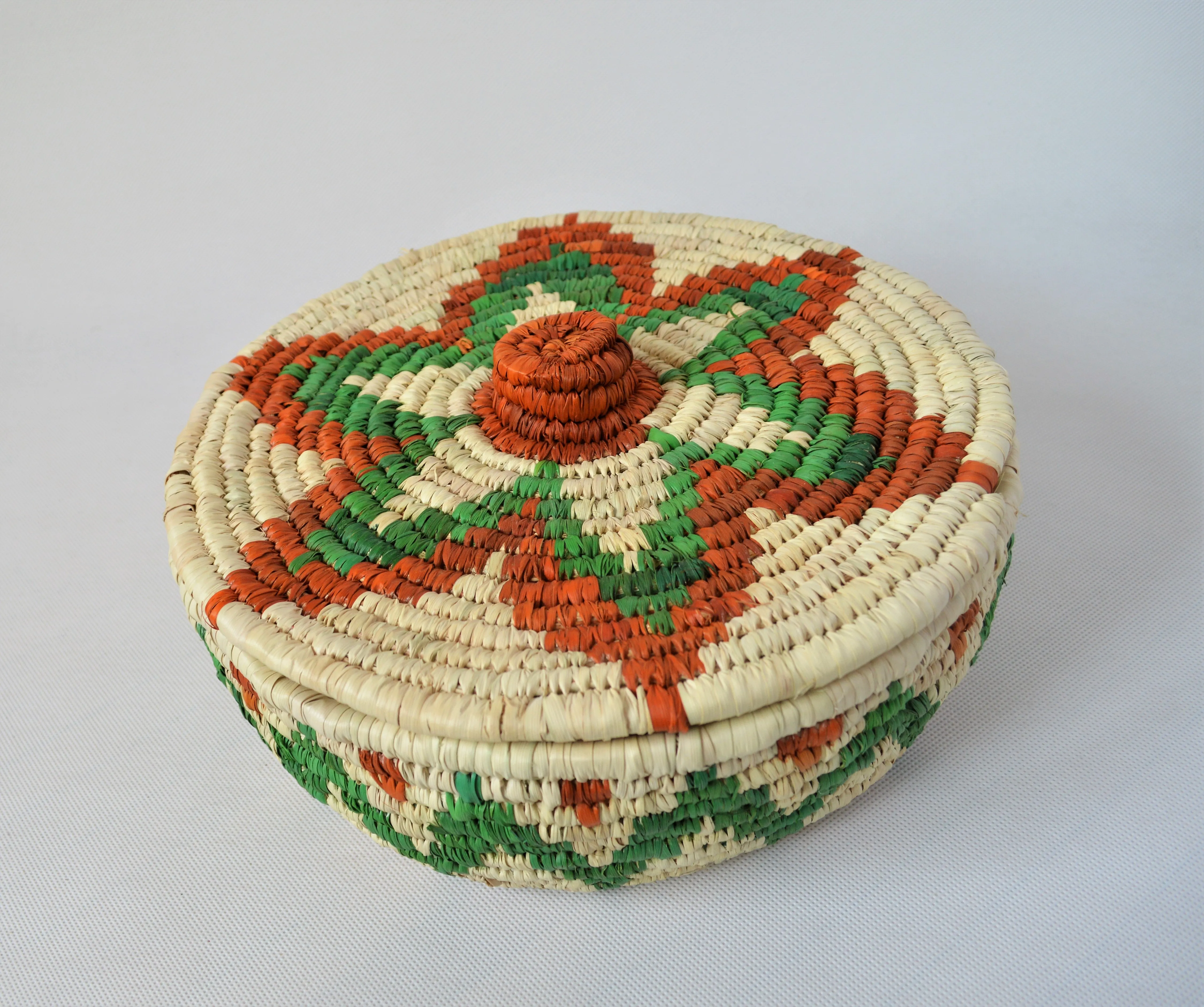 Nubian lidded bowl green and orange star