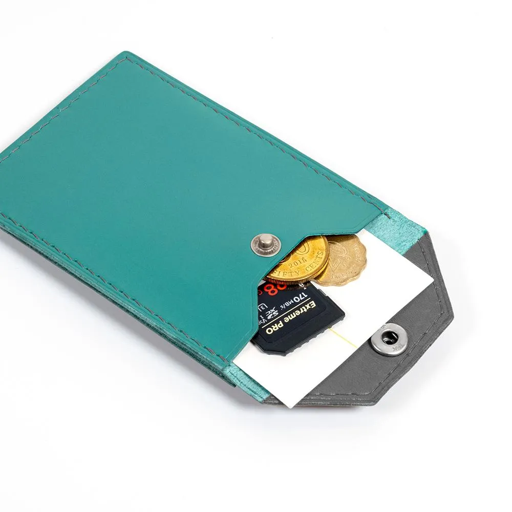 Ocean Blue & Pebble Gray Leather Envelop Style Cardholder