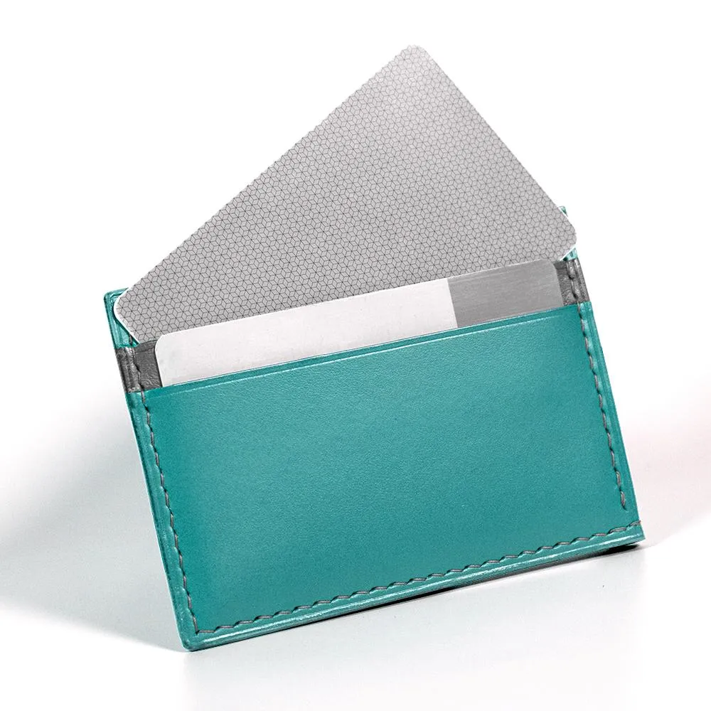 Ocean Blue & Pebble Gray Leather Envelop Style Cardholder