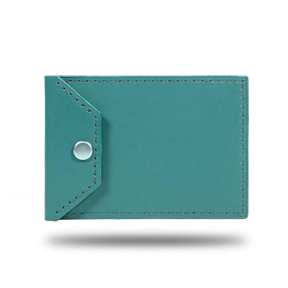 Ocean Blue & Pebble Gray Leather Envelop Style Cardholder