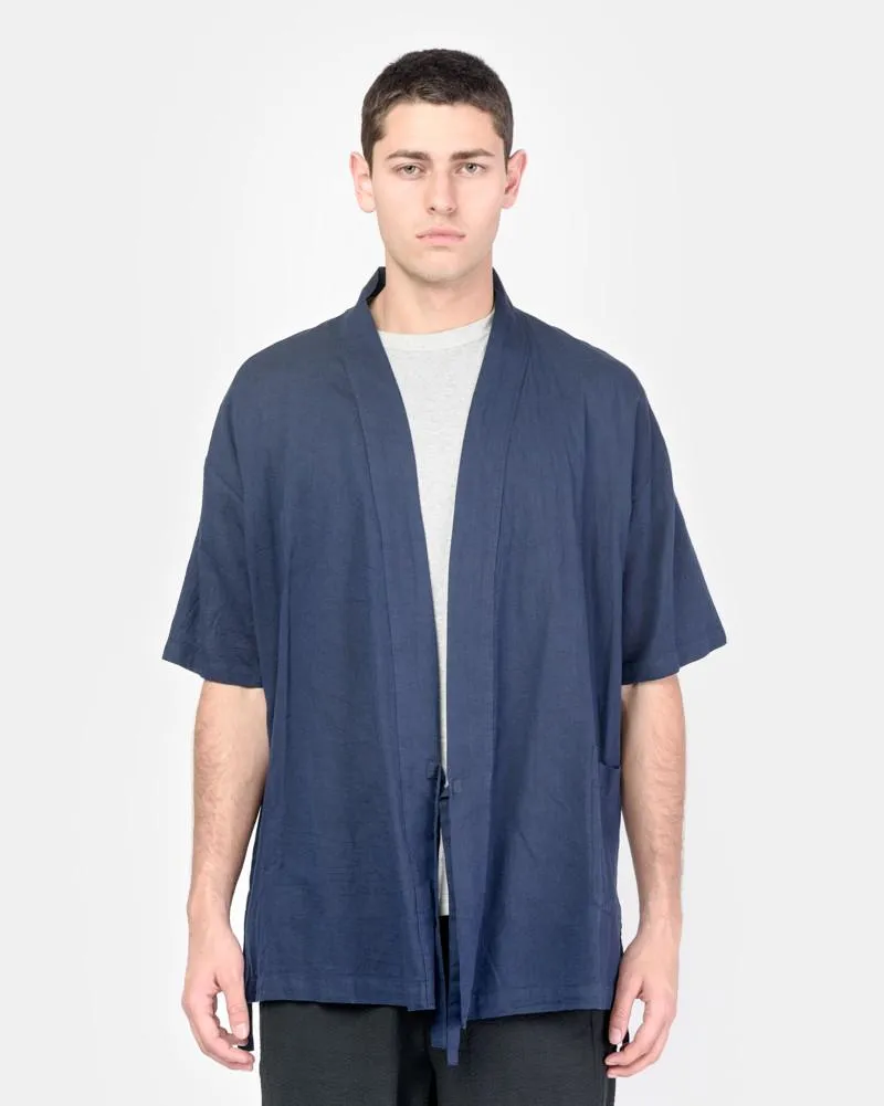 Onsen Cardigan in Indigo-Dyed Panama Cloth