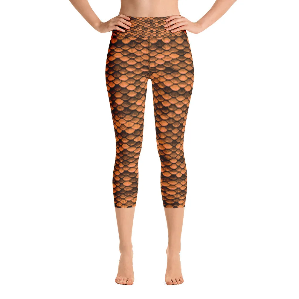 Orange Dragon Skin Yoga Capri Leggings