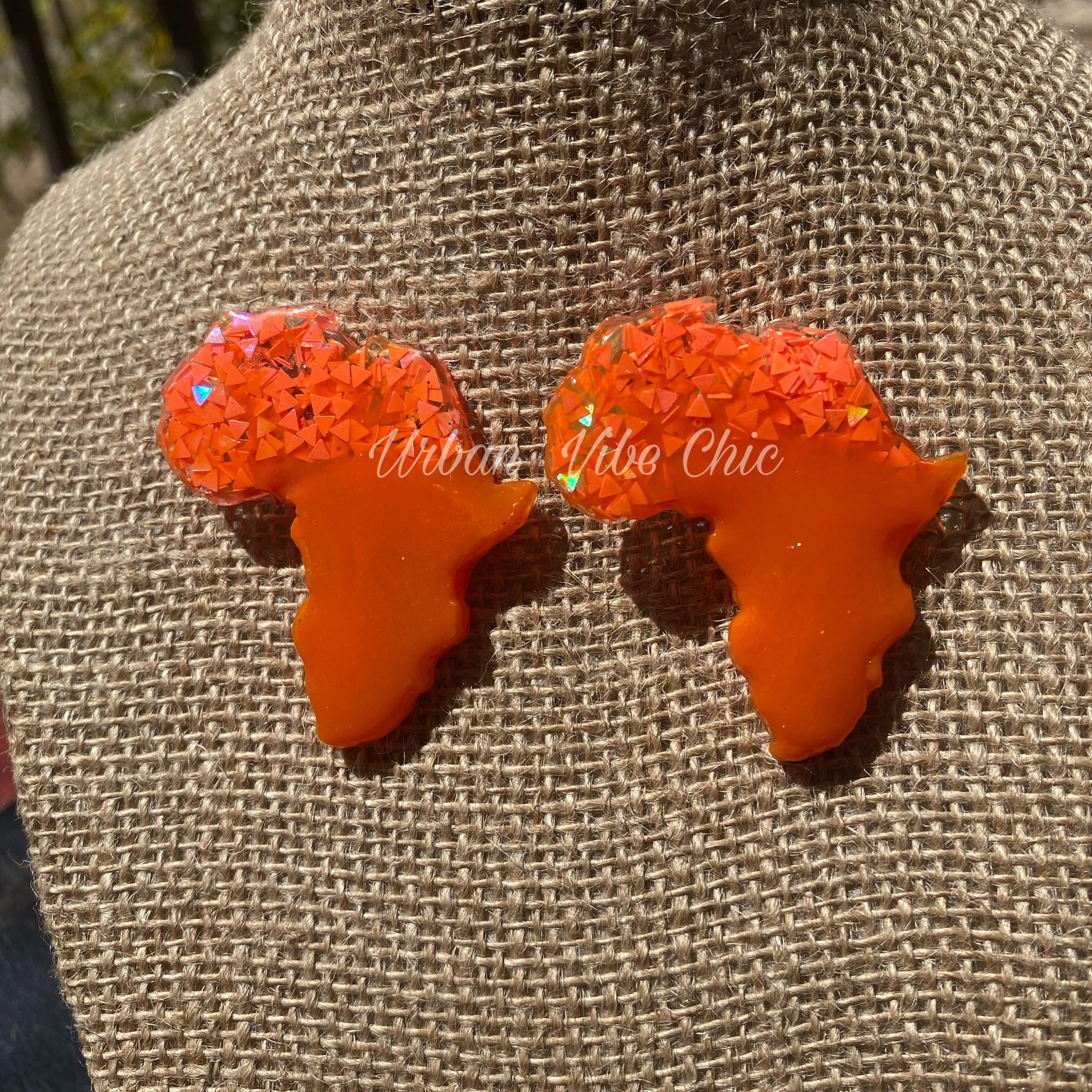 Orange Geo Acrylic African Stud Earrings