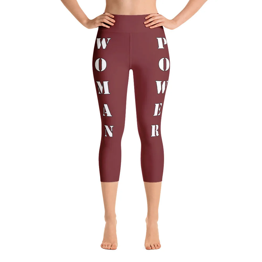 Our best viral leggings burgundy woman power white letters