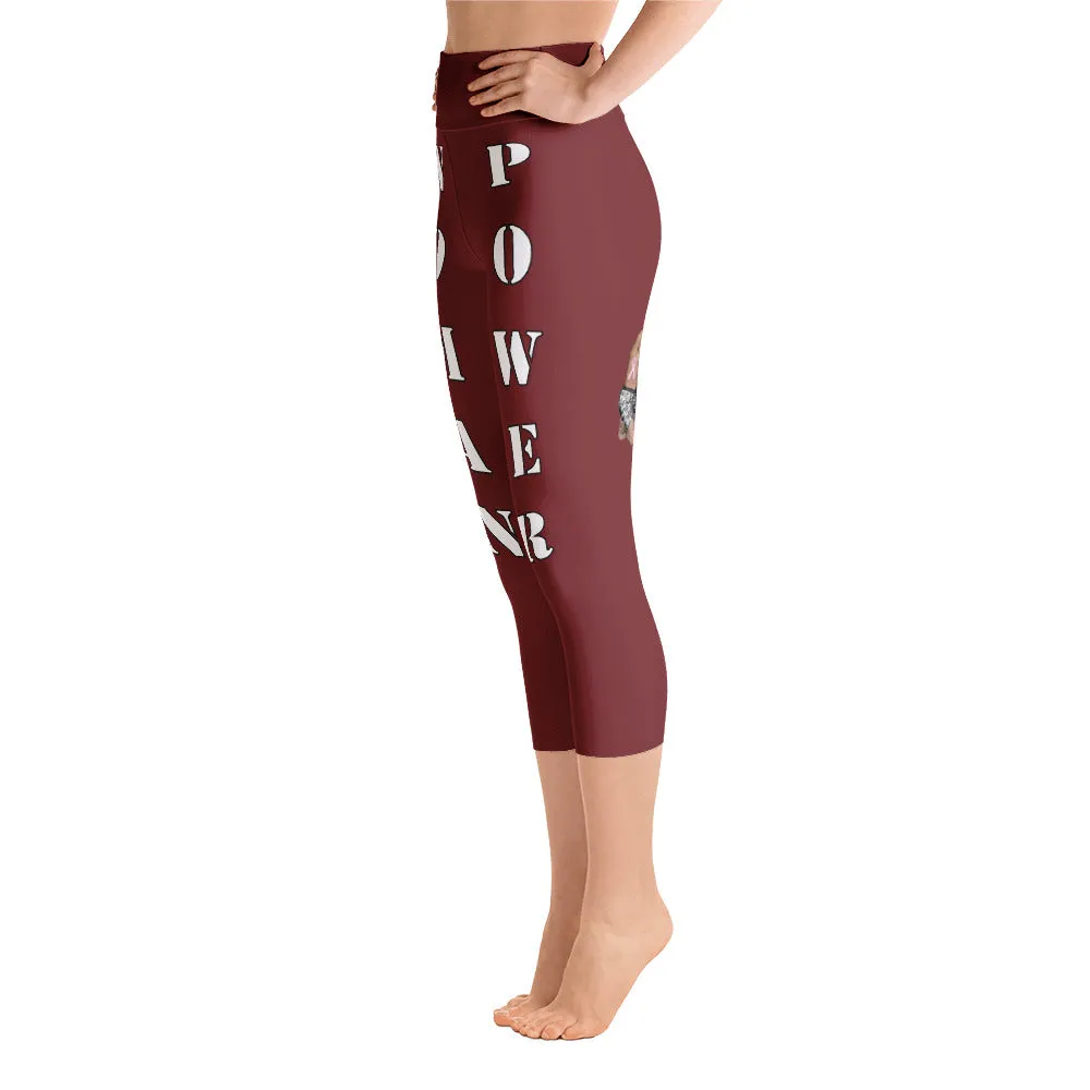 Our best viral leggings burgundy woman power white letters