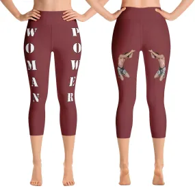 Our best viral leggings burgundy woman power white letters