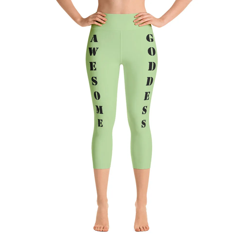 Our best viral leggings pale green awesome goddess black letters