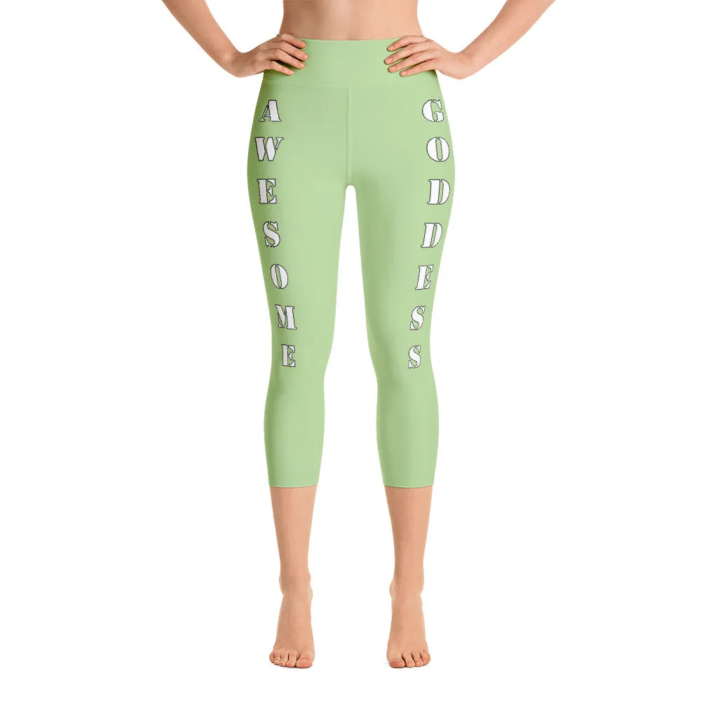 Our best viral leggings pale green awesome goddess white letters