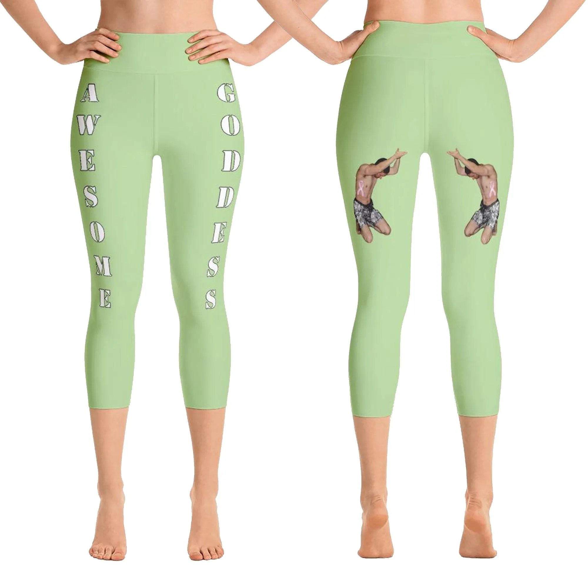 Our best viral leggings pale green awesome goddess white letters