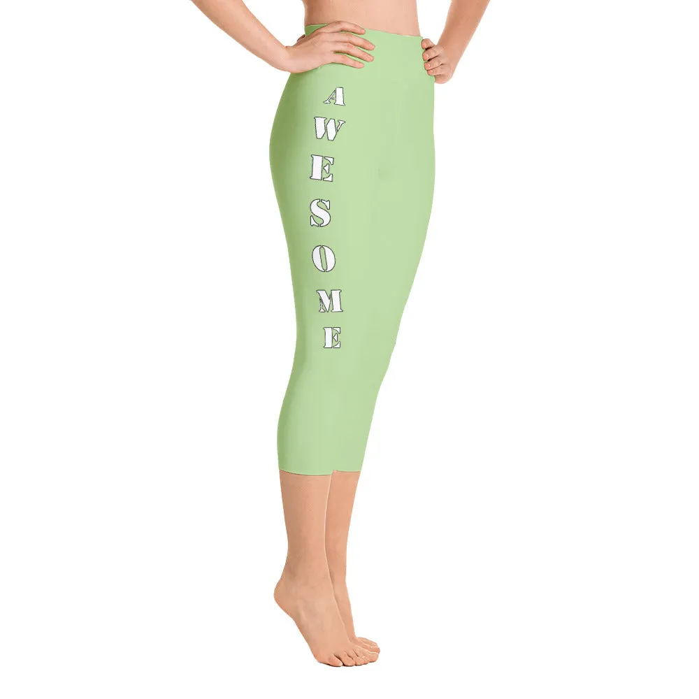 Our best viral leggings pale green awesome goddess white letters