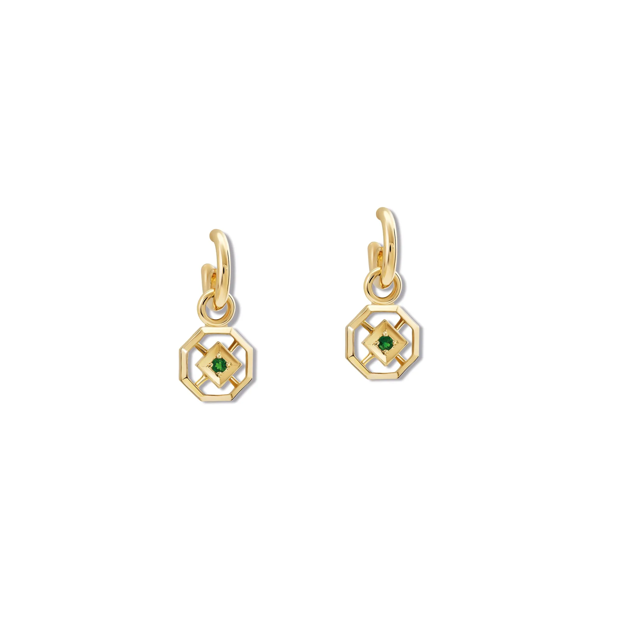 Parquet Earring Drops Yellow Gold - Chrome Diopside