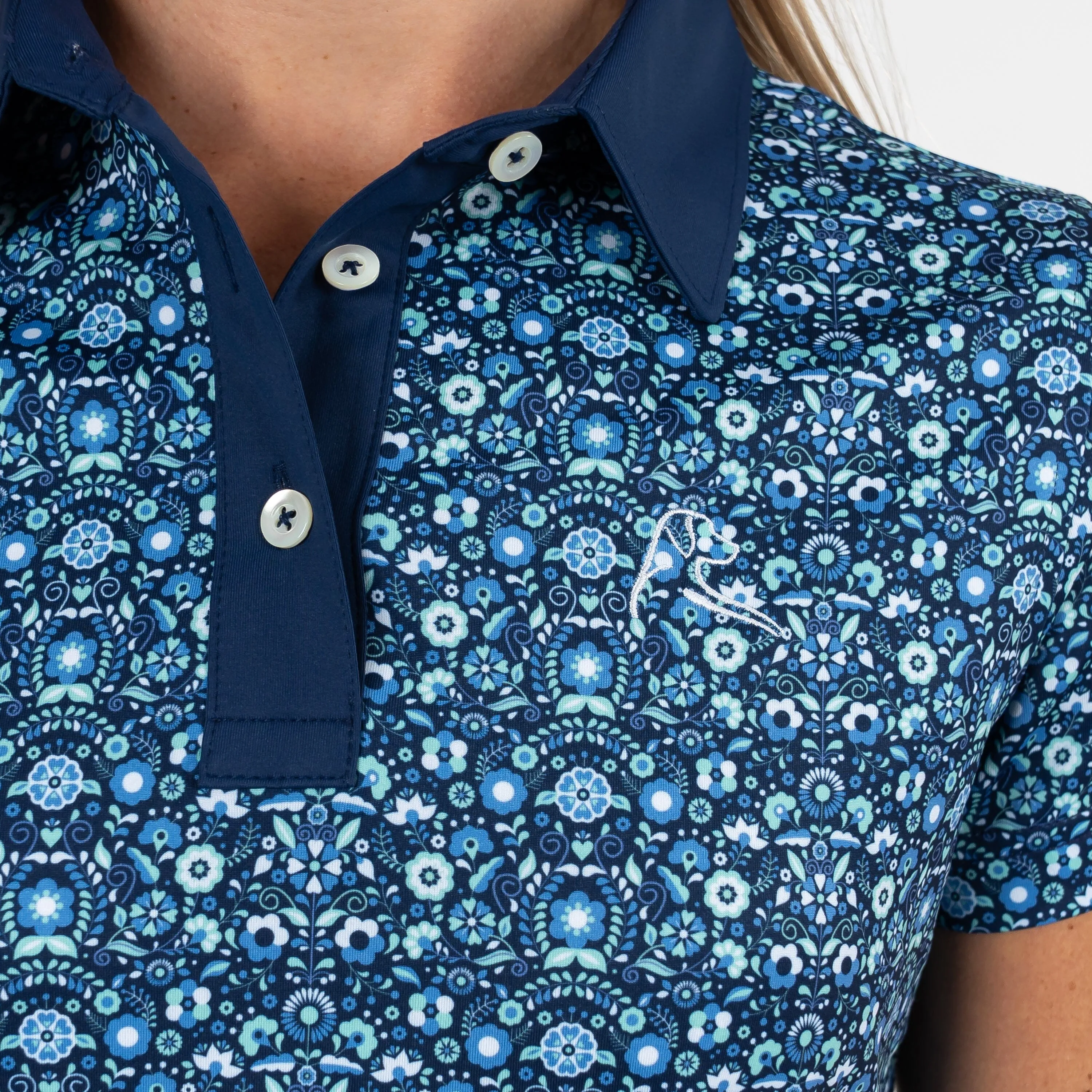 Passiflora Performance Polo | The Passiflora - Admiral Navy/Mint Green