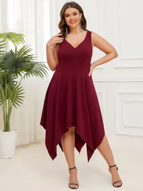 Plus Deep V Neck Sleeveless Wholesale Evening Dresses with Asymmetrical Hem