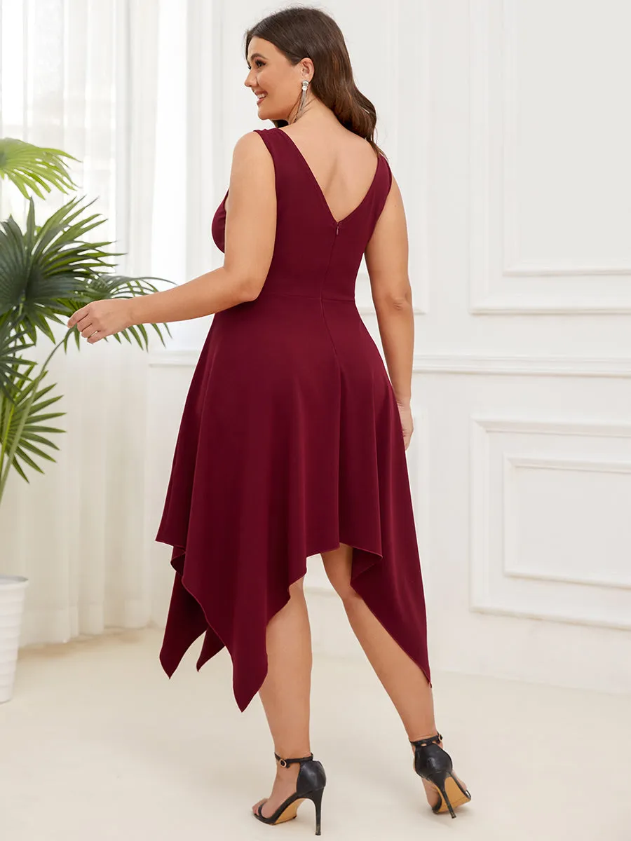 Plus Deep V Neck Sleeveless Wholesale Evening Dresses with Asymmetrical Hem