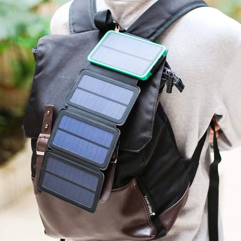 Portable 10,000mAH 4-Fold Solar Dual-USB Charger and LED Light