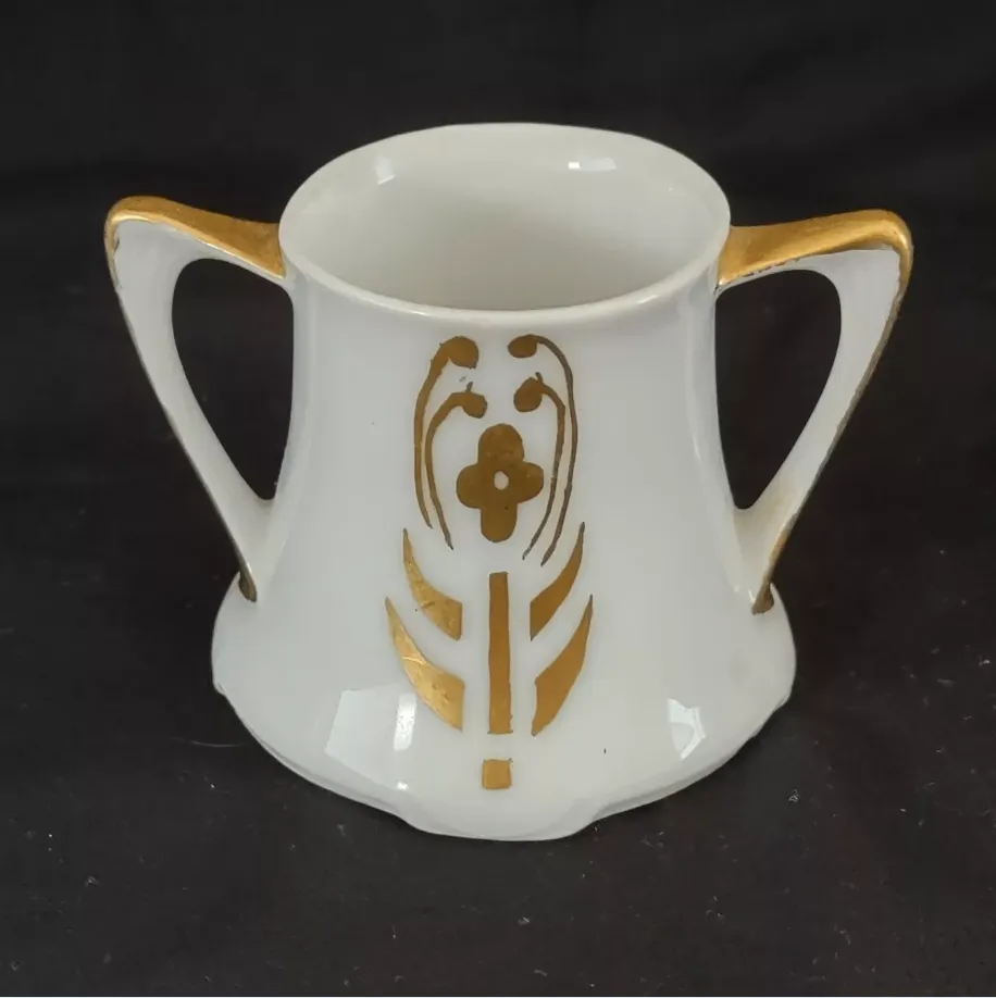 Reinhold R S Germany Toothpick Holder White with Gold Hand-Painted Signed