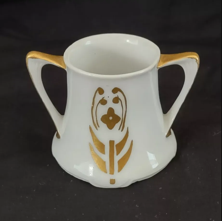 Reinhold R S Germany Toothpick Holder White with Gold Hand-Painted Signed