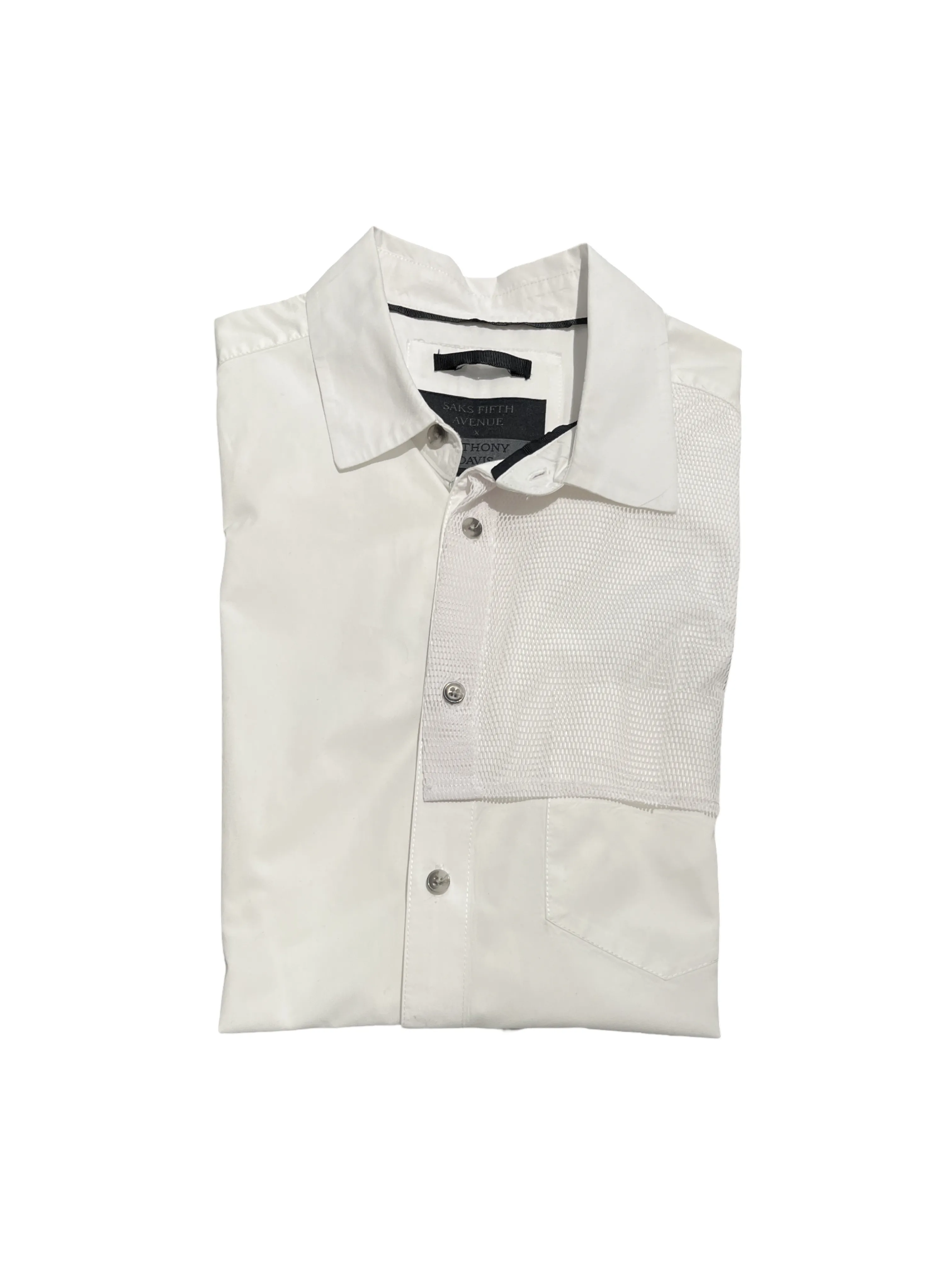 Saks Fifth Ave. Anthony Davis White Sport Shirt Medium