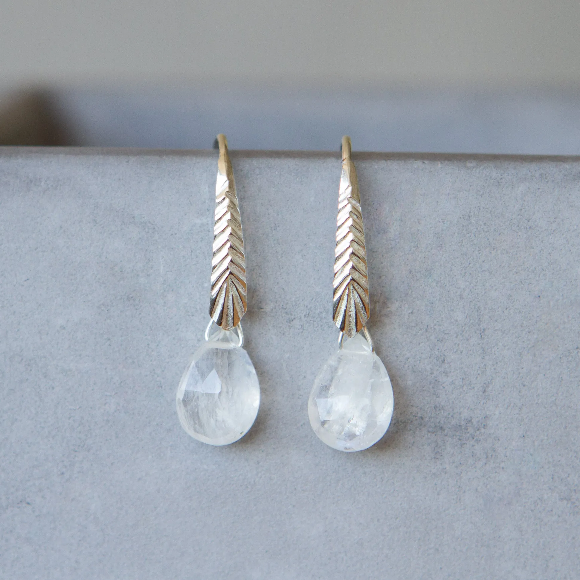 Silver Herringbone Gemstone Drops in Moonstone